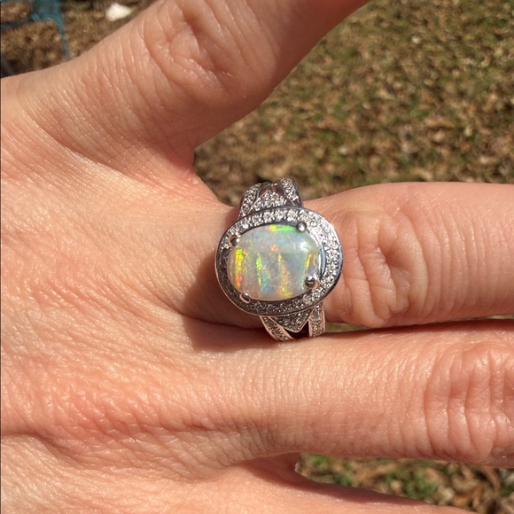 Natural Opal and Diamond Ring 14k White Gold - Picture 10 of 17
